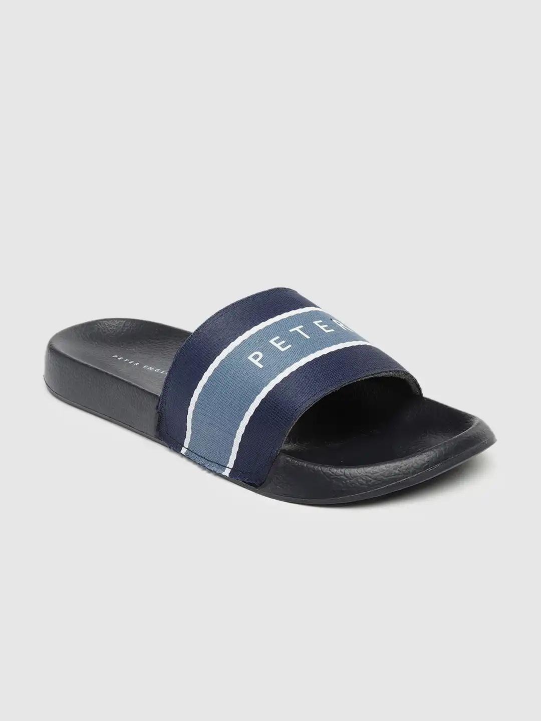 Buy Peter England Men Blue Logo Printed Sliders - Flip Flops for