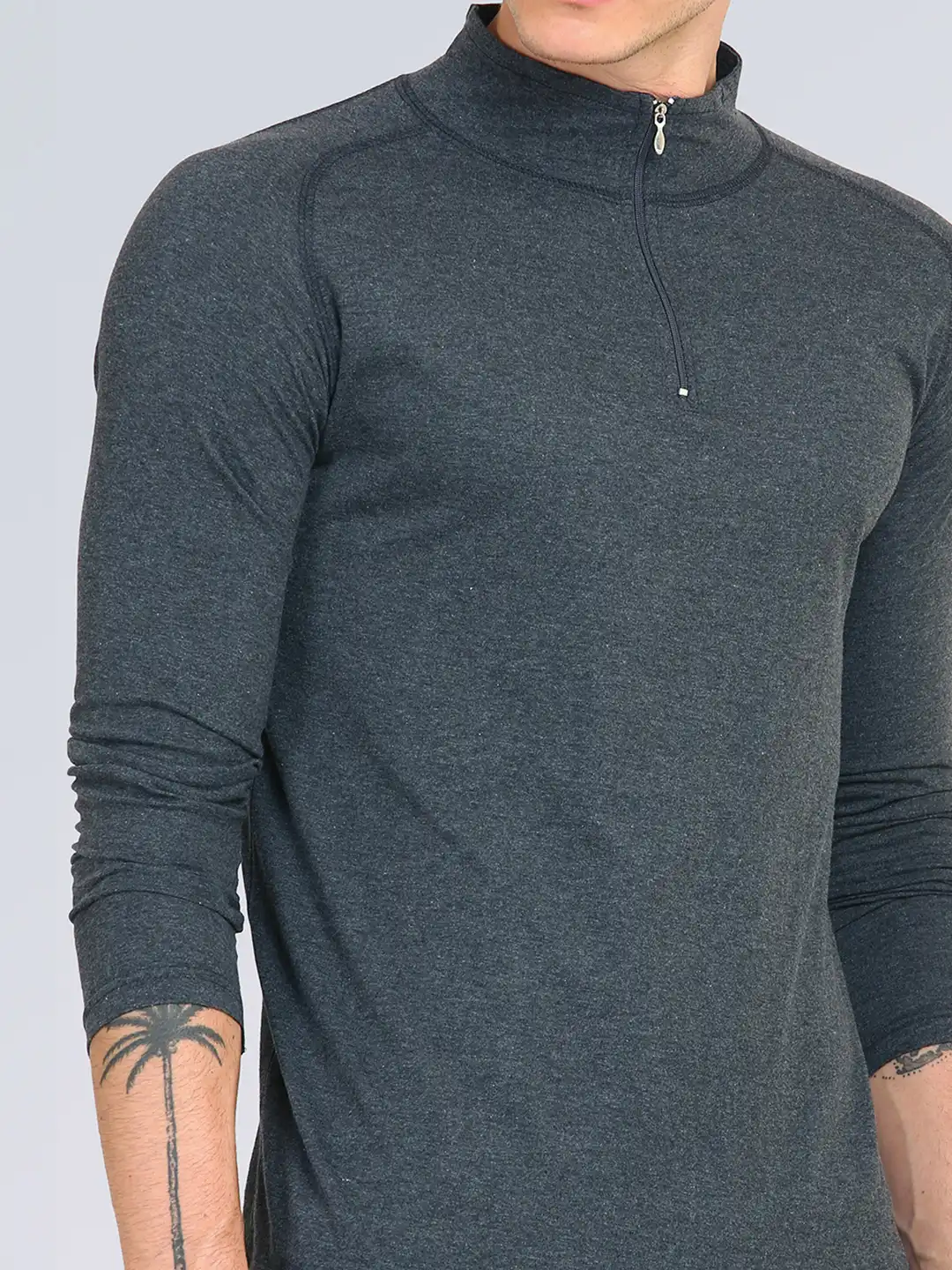 Buy appulse Men Charcoal Grey 1/4 Zipper High Neck T-Shirt