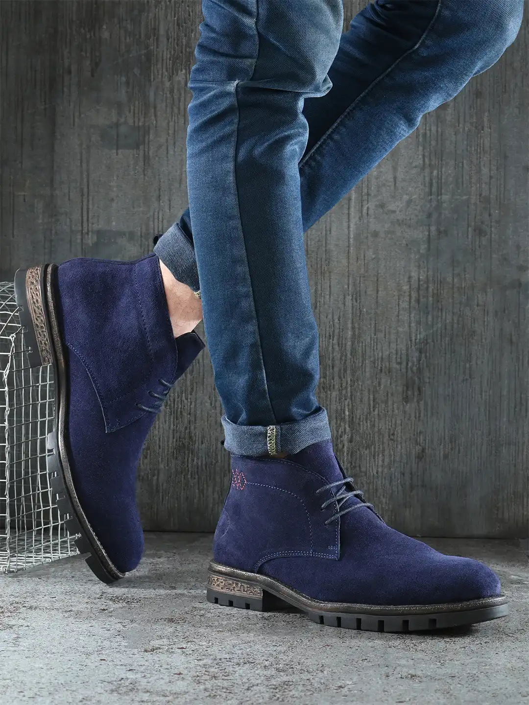 Buy Alberto Torresi Men Navy Blue Solid Leather Formal Boots
