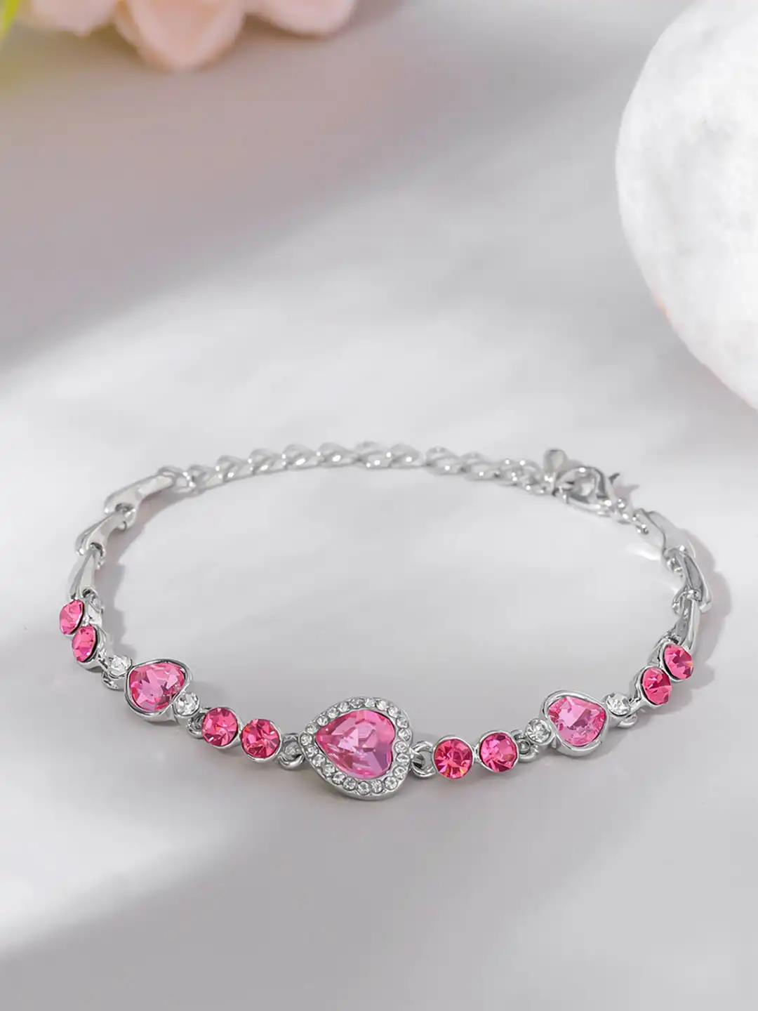 Buy Yellow Chimes Elvora Pink & Silver-Plated Heart Crystal Charm