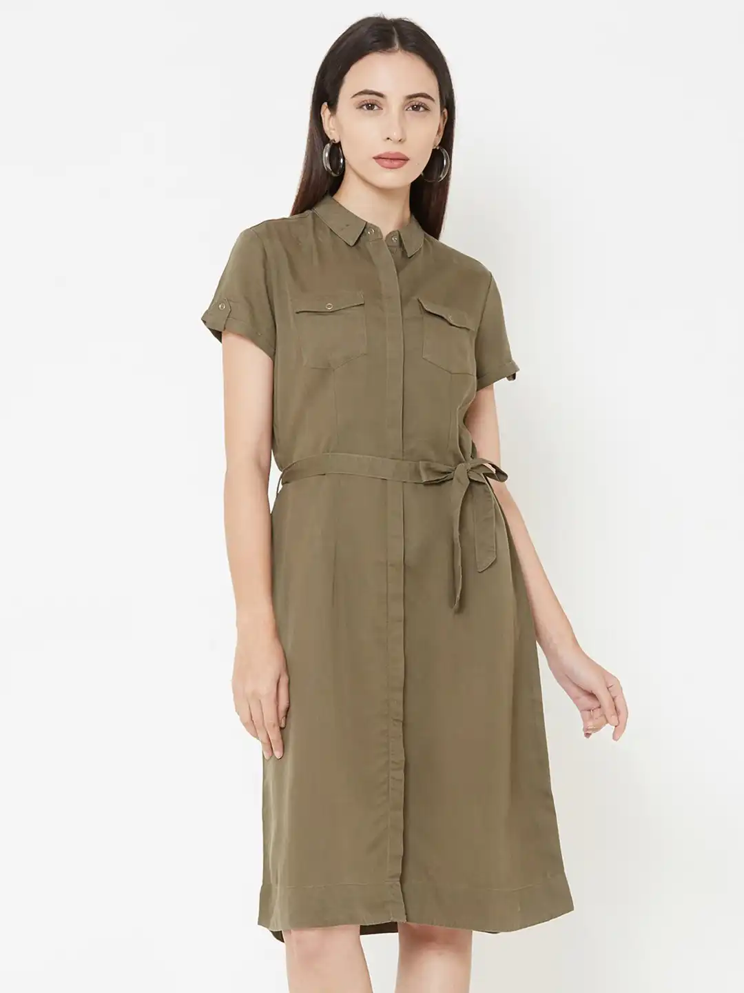 Buy Kraus Jeans Olive Green Denim Shirt Dress - Dresses for Women 16374726  | Myntra