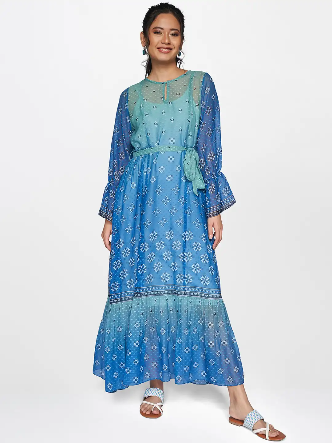 blue desi dress Azure Inspired Embroidered Aqua Serene Blue 3 Piece Wedding Outfit– Desi  Posh main image 0