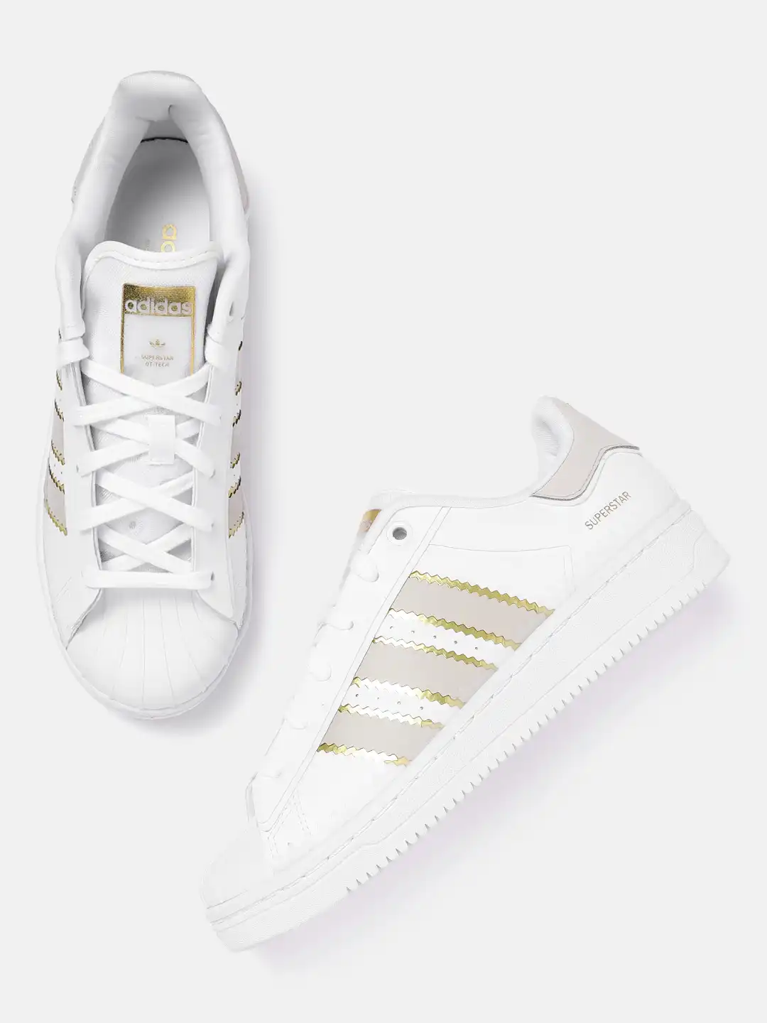 Buy ADIDAS Originals Women White & Gold-Toned Leather Superstar 3 Striped  Sneakers - Casual Shoes for Women 16558494 | Myntra