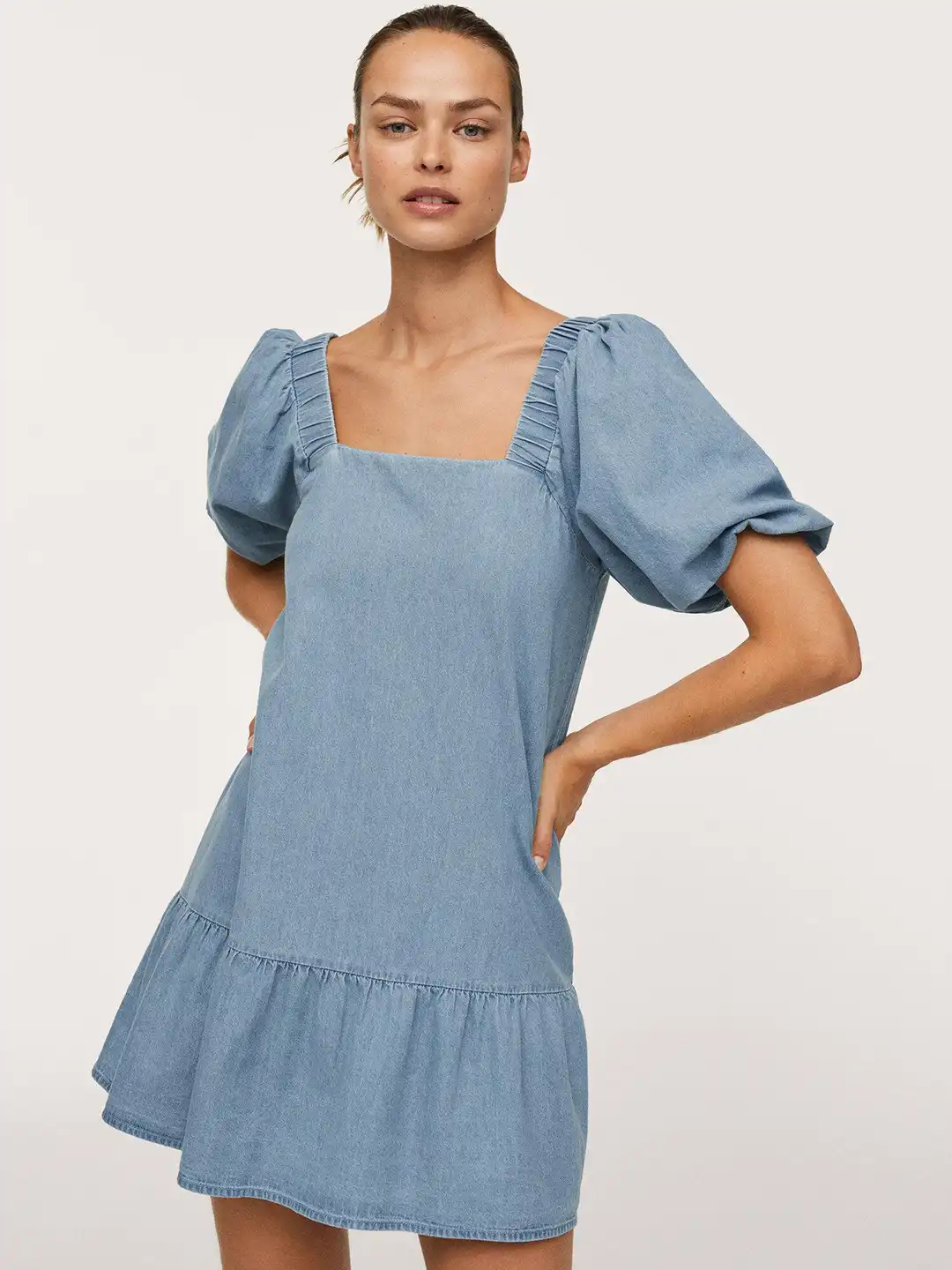 Buy MANGO Women Blue Solid Pure Cotton Chambray A-Line Dress - Dresses for  Women 16708882 | Myntra