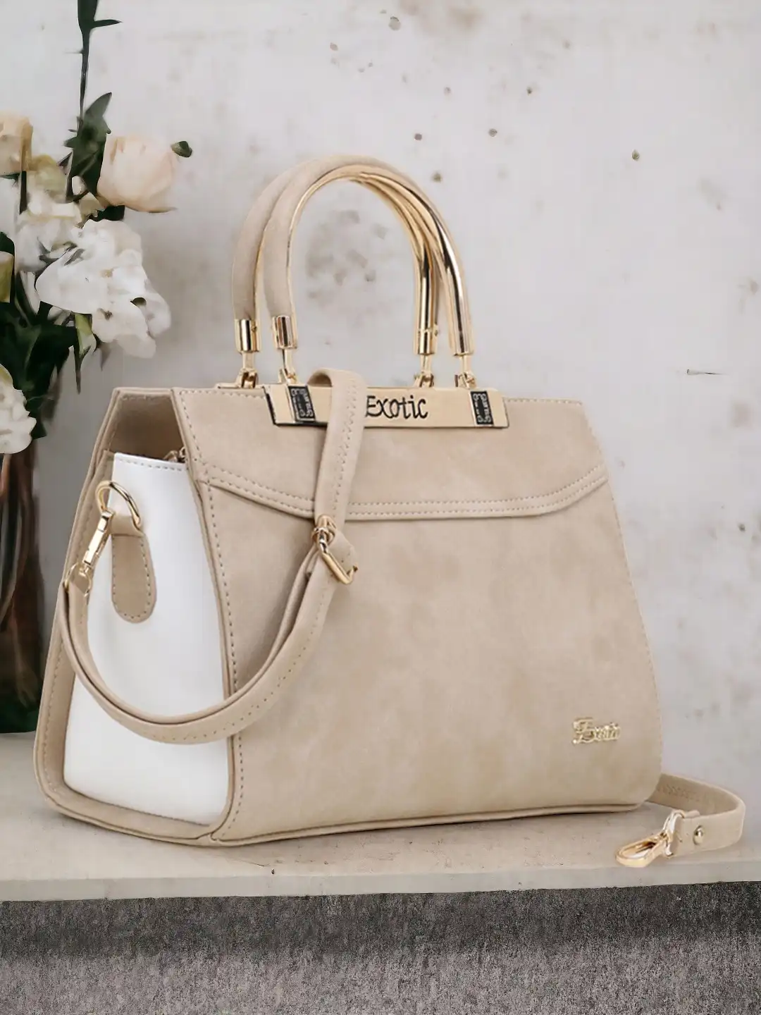 Buy Exotic Cream-Coloured PU Structured Handheld Bag - Handbags