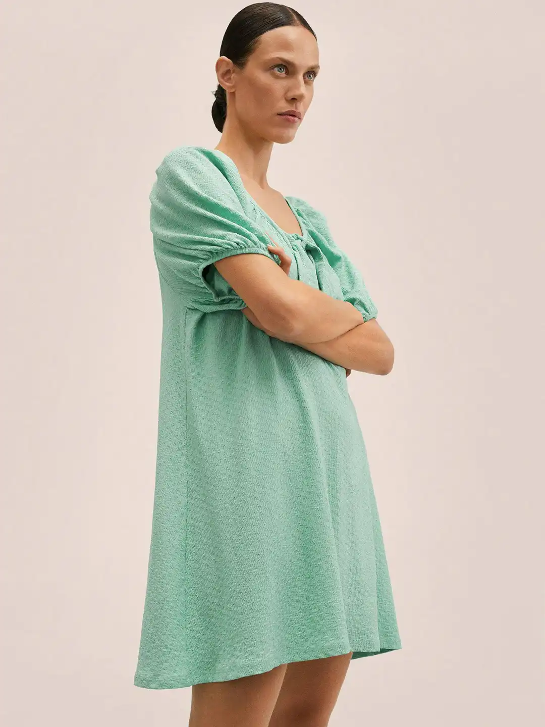 knee length dresses for ladies MARKET.VIOLETA BY MANGO.Short green floral dress S.XL – Hibuy market main image 0