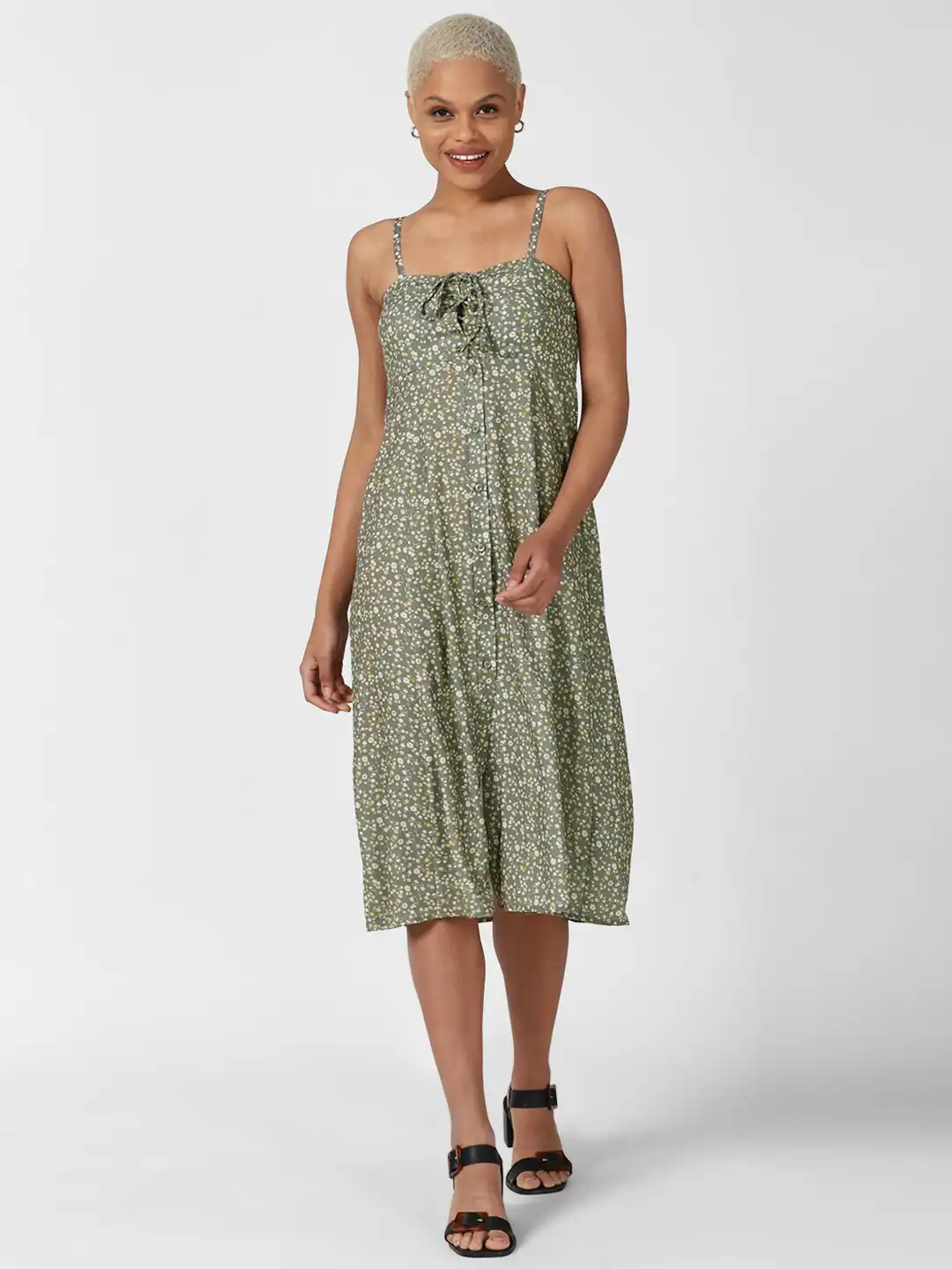Buy FOREVER 21 Olive Green Floral A-Line Midi Dress - Dresses for Women  16908858 | Myntra