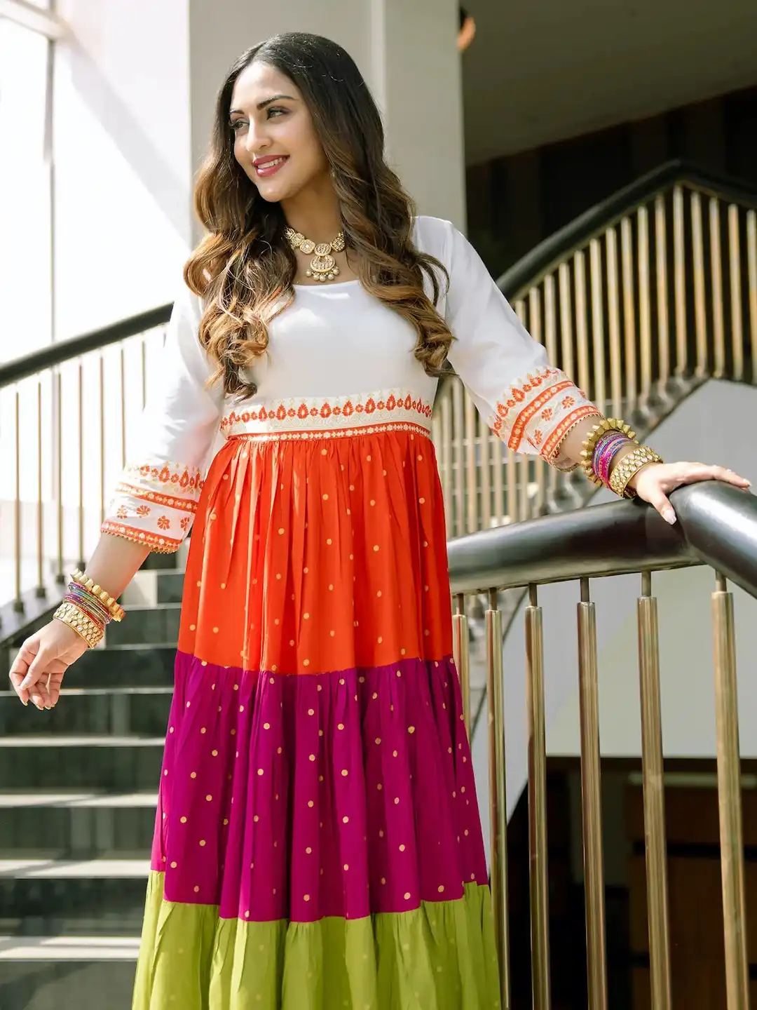 Buy Rustorange Multicolor Colourblocked Tiered Maxi Dress - Ethnic Dresses for Women 16920232 | Myntra Buy Rustorange Multicolor Colourblocked Tiered Maxi Dress - Ethnic Dresses for Women 16920232 | Myntra
