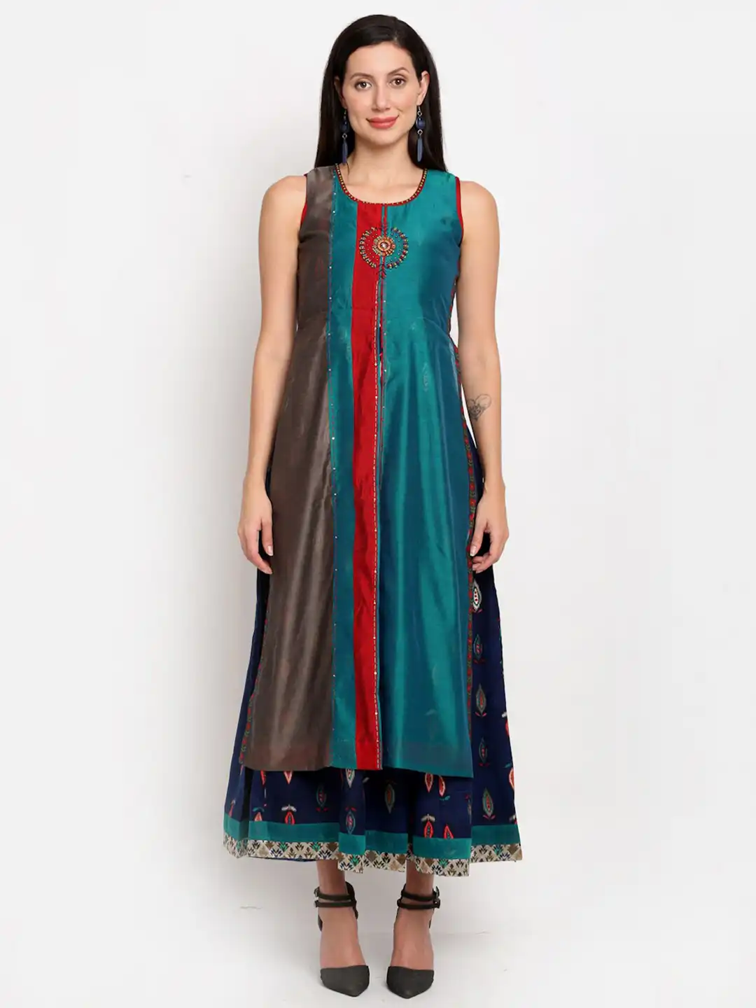 lovely lady dresses Buy Green & Blue Ethnic Motifs Double Layered Maxi Dress With Kantha Work - for Women 16925804 stylecode~Delara Maxi Dress