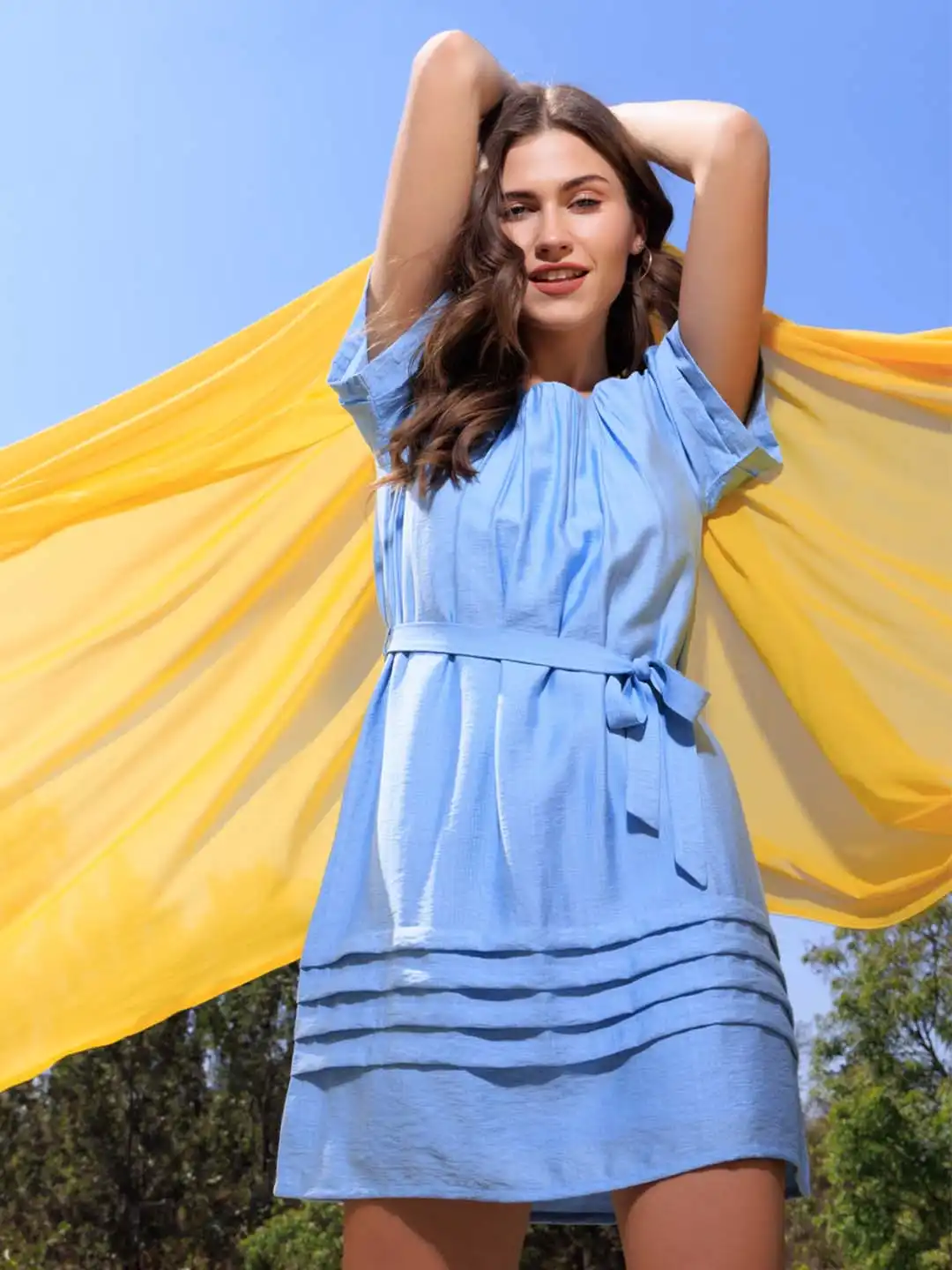 Buy Zink London Women Blue Gathered A-Line Dress - Dresses for Women  16958864 | Myntra