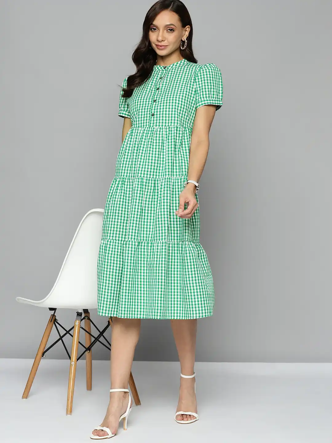 checked green dress Mallorie Halter Mini Dress Green Check