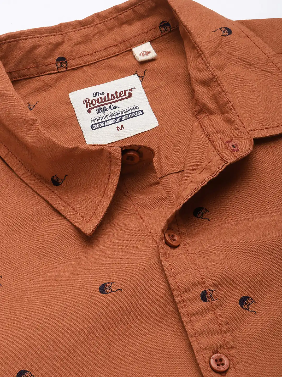 Buy Roadster Men Brown Printed Pure Cotton Sustainable Casual