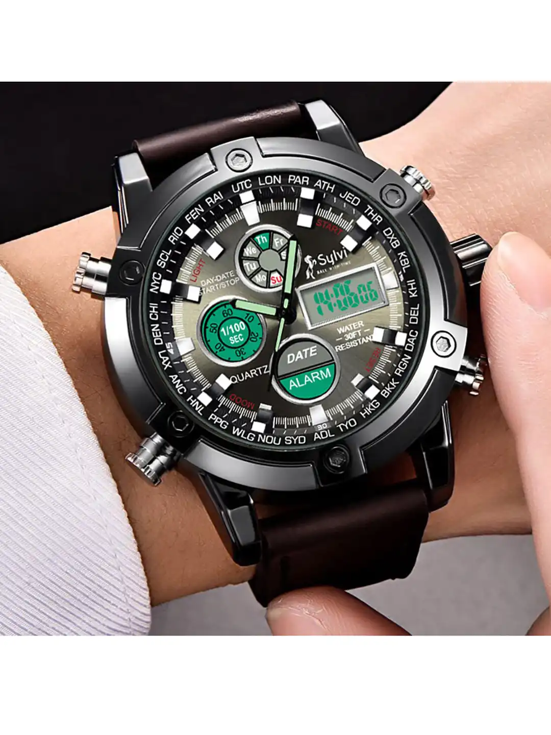 Buy Sylvi Men Black Dial & Brown Leather Straps Analogue and