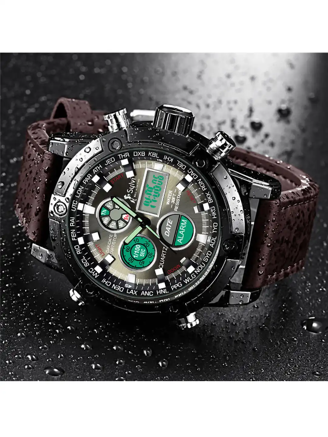 Buy Sylvi Men Black Dial & Brown Leather Straps Analogue and