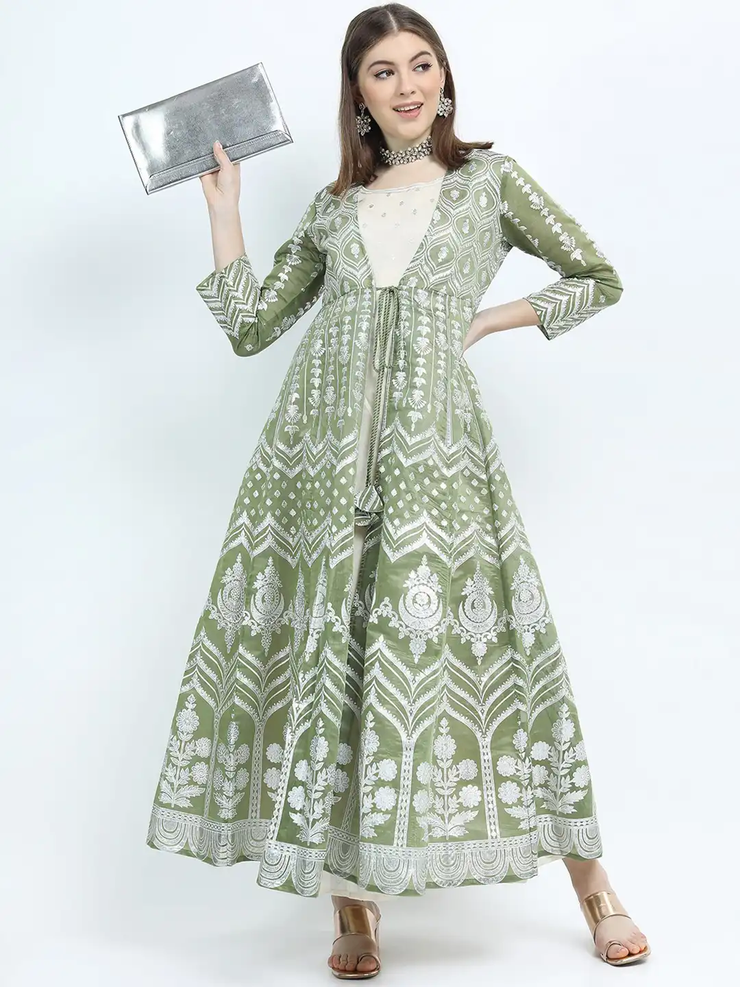 green ethnic dress myntra Buy Vishudh Motifs Ethnic Maxi with Jacket - Ethnic Dresses for Women 17132156 U26W