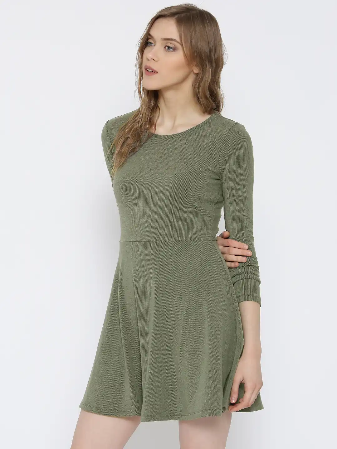 green skater dress forever 21 Buy Women Olive Solid - Dresses for Women 1720203 tie‑neck collared mini dress black