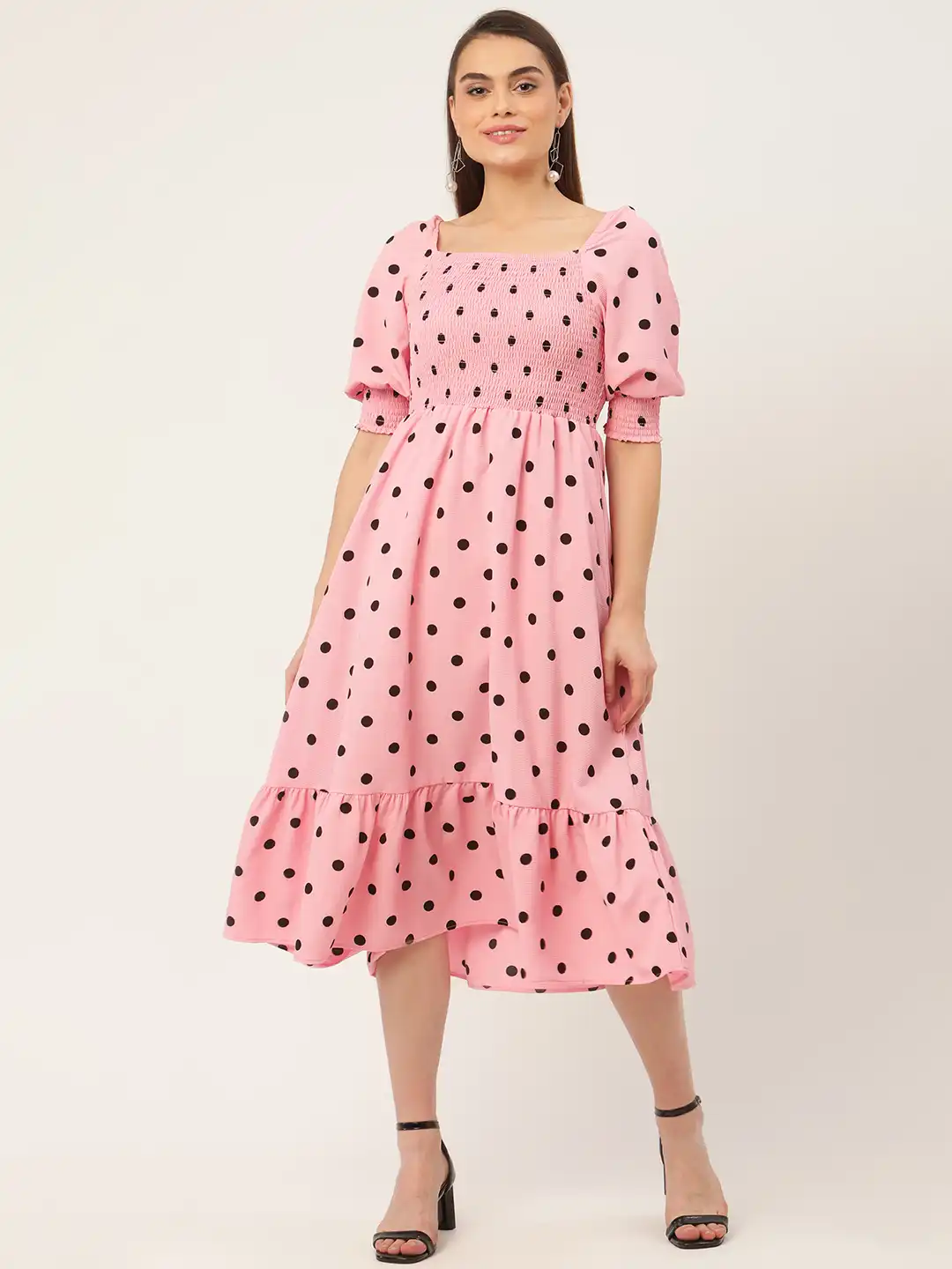 women's black and pink dress Buy Madame Women & Polka Dots Printed A-Line - Dresses for Women 17215868 The fabric is comfortable no-slit Off The Shoulder Long Size:UK 8