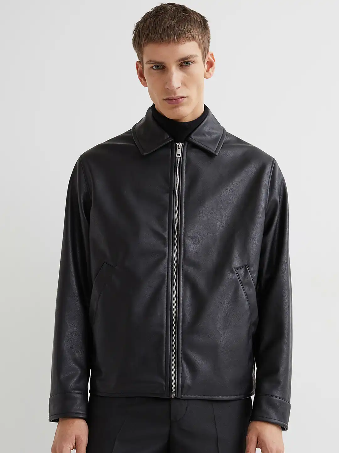 Buy H&M Men Black Imitation Leather Jacket - Jackets for Men