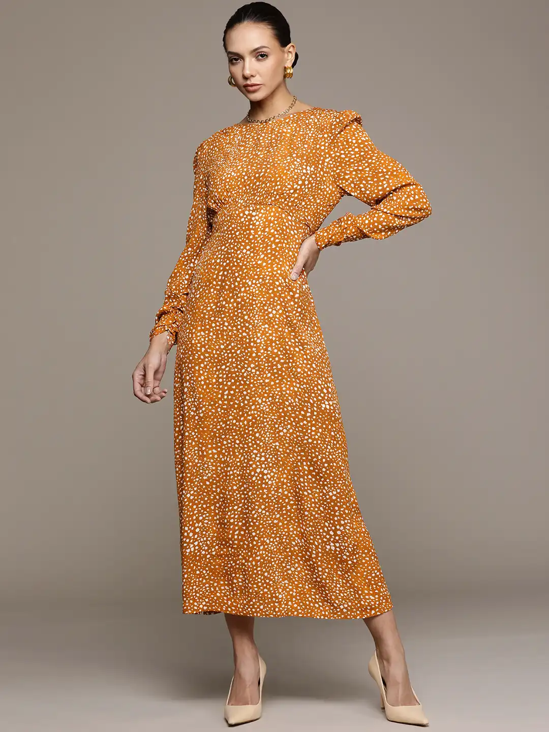 motel rocks long dress Motel Rocks Darsih Maxi Dress In Daisy Flock Light Brown – She Selected main image 1