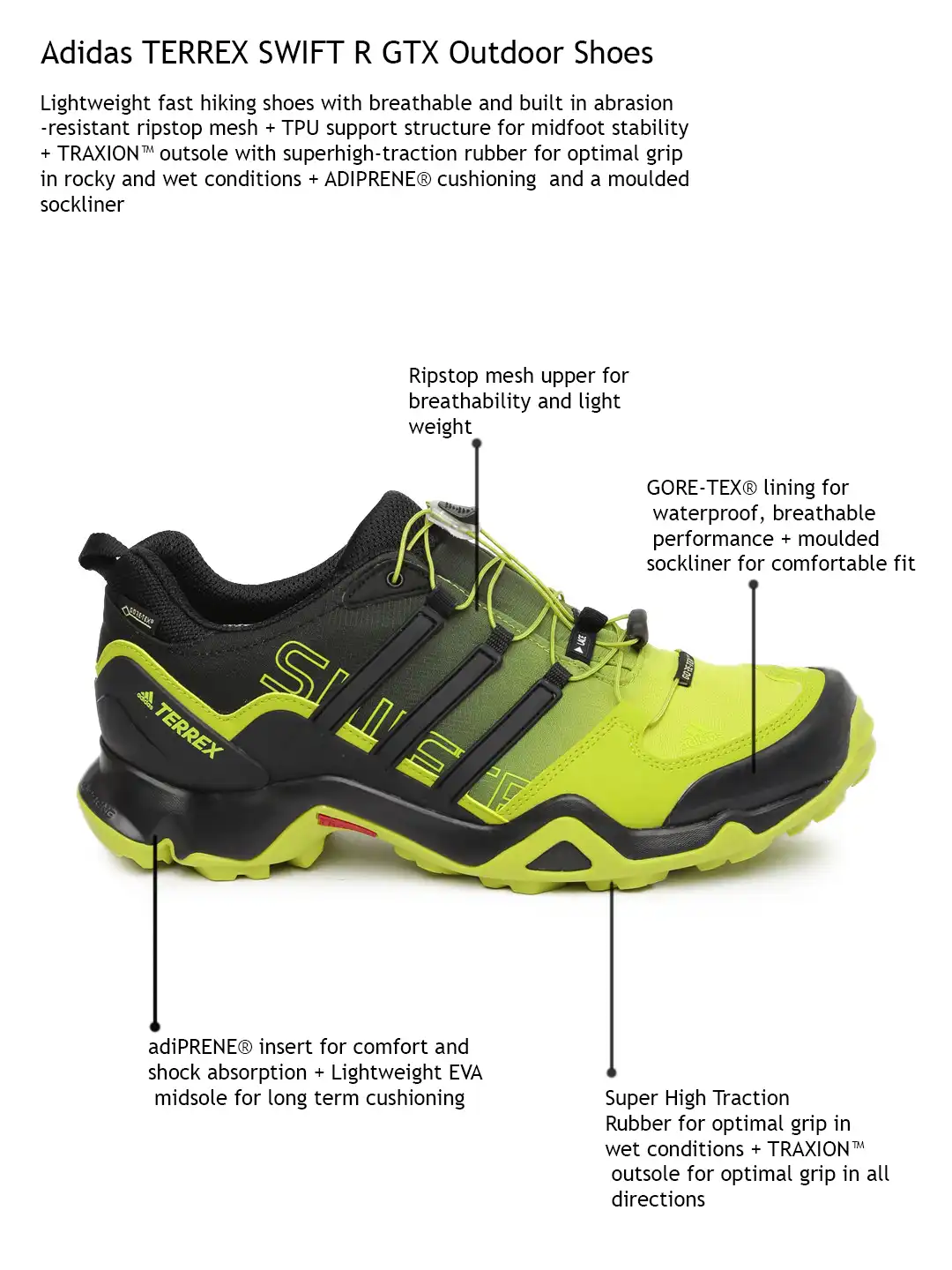 Buy ADIDAS Men Lime Green TERREX SWIFT R GTX Trekking Shoes