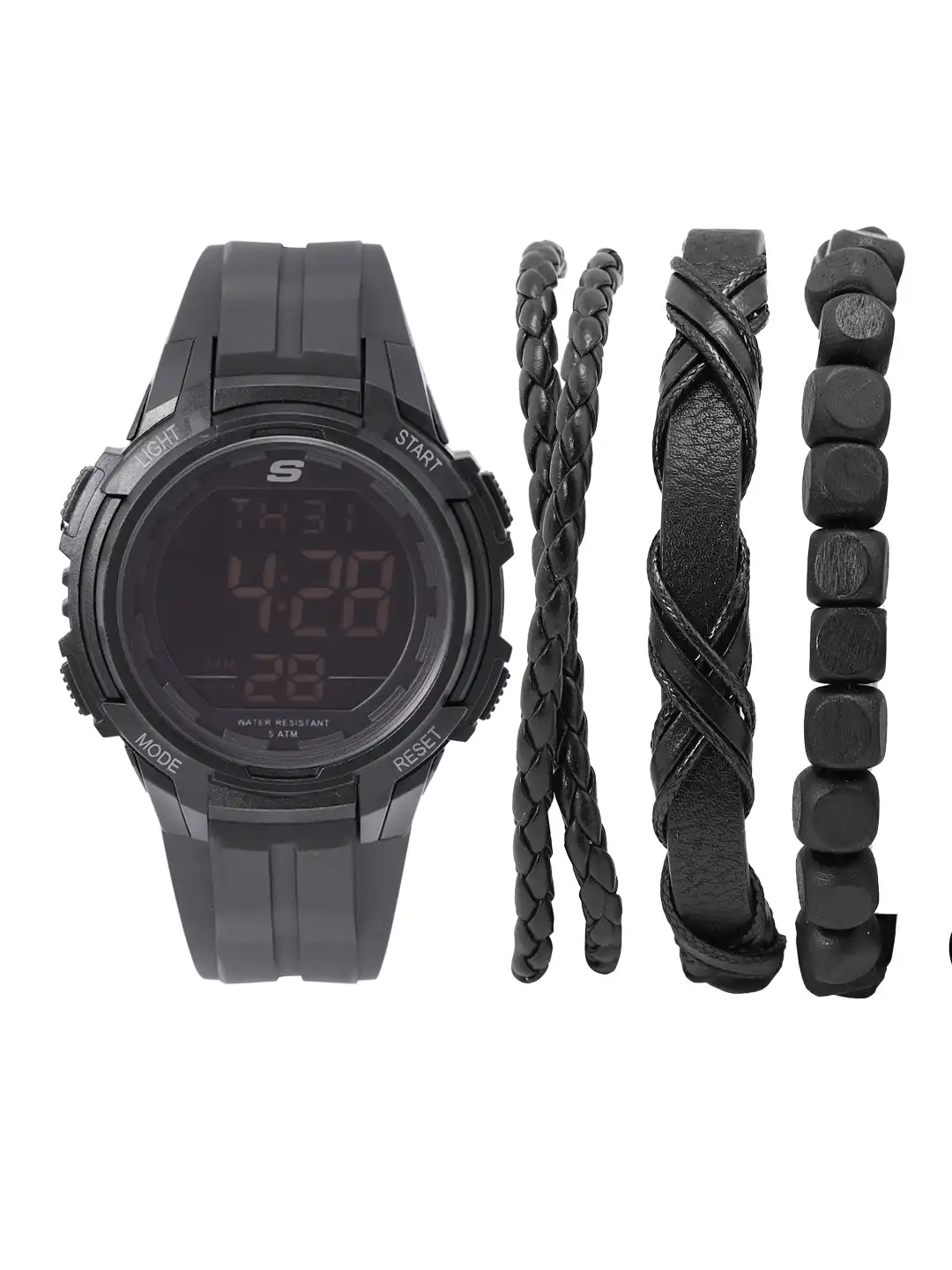 Buy Skechers Men Black Digital Watch with Set of 4 Bracelets