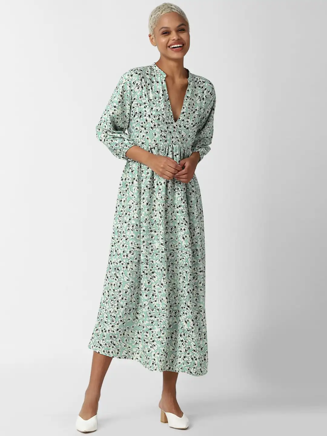 forever 21 floral midi dress Forever 21 Floral Midi Dress Black Purple Ruffle Sheer Front Slit Lined Size M