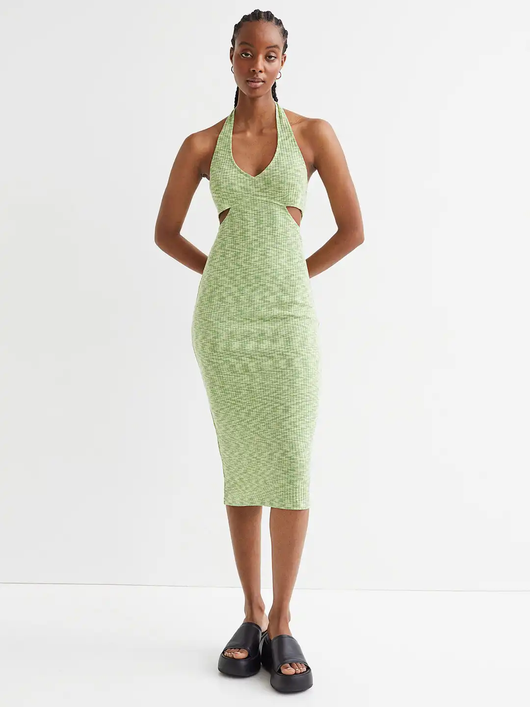 Buy H&M Green Ribbed Halter Neck Dress - Dresses for Women 17576064 | Myntra