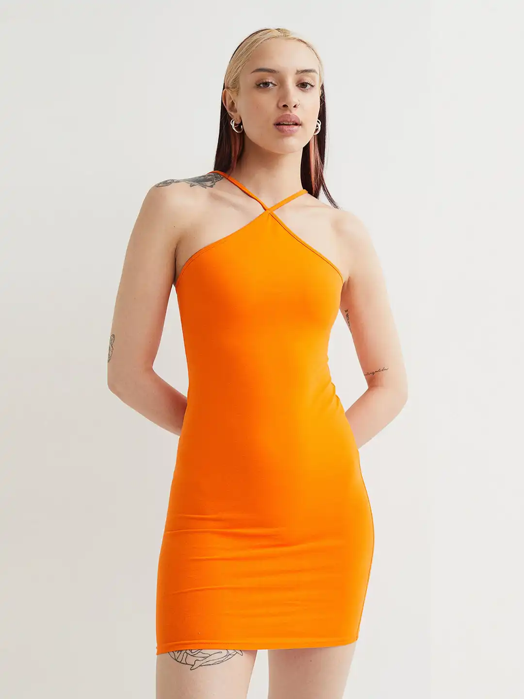 h&m orange bodycon dress H&M studio gathered bodycon dress