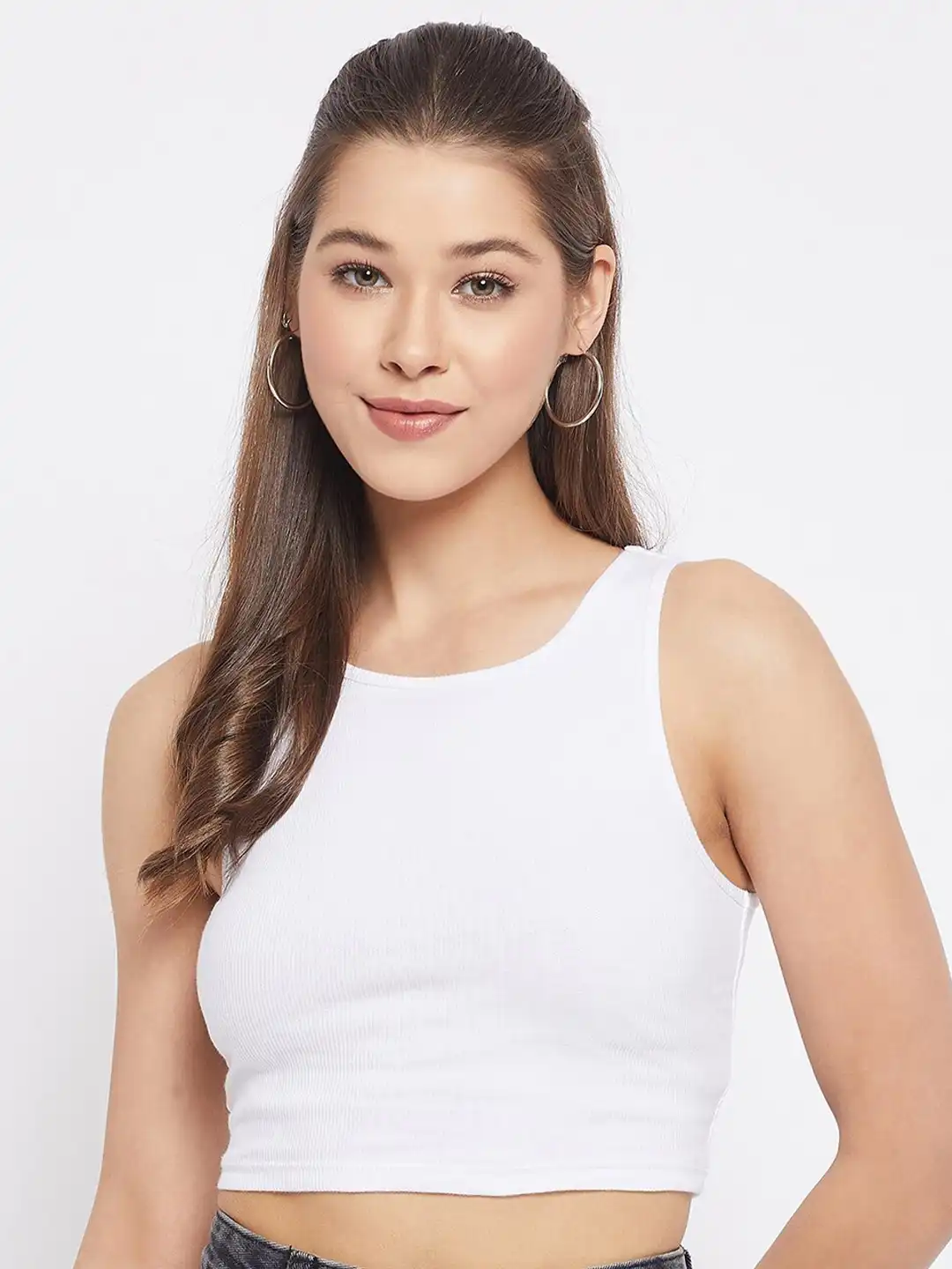 Buy LE BOURGEOIS White Sleeveless Crop Top - Tops for Women