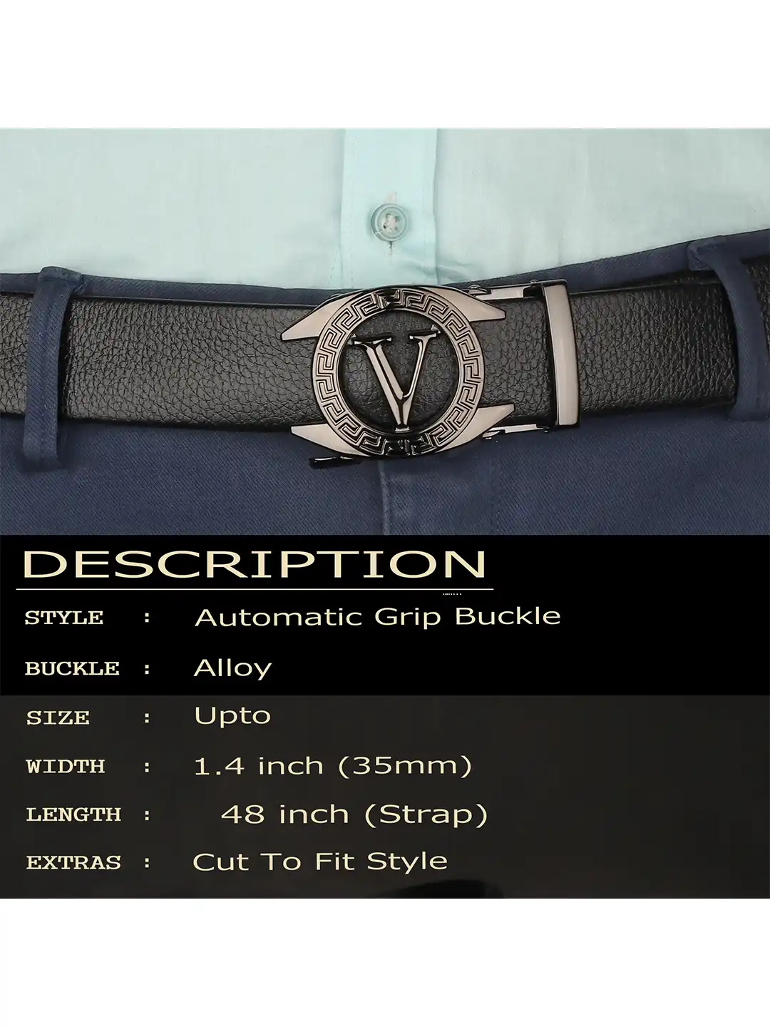 Buy ZORO Men Black Alphabet Letter V Autolock Buckle Belt - Belts