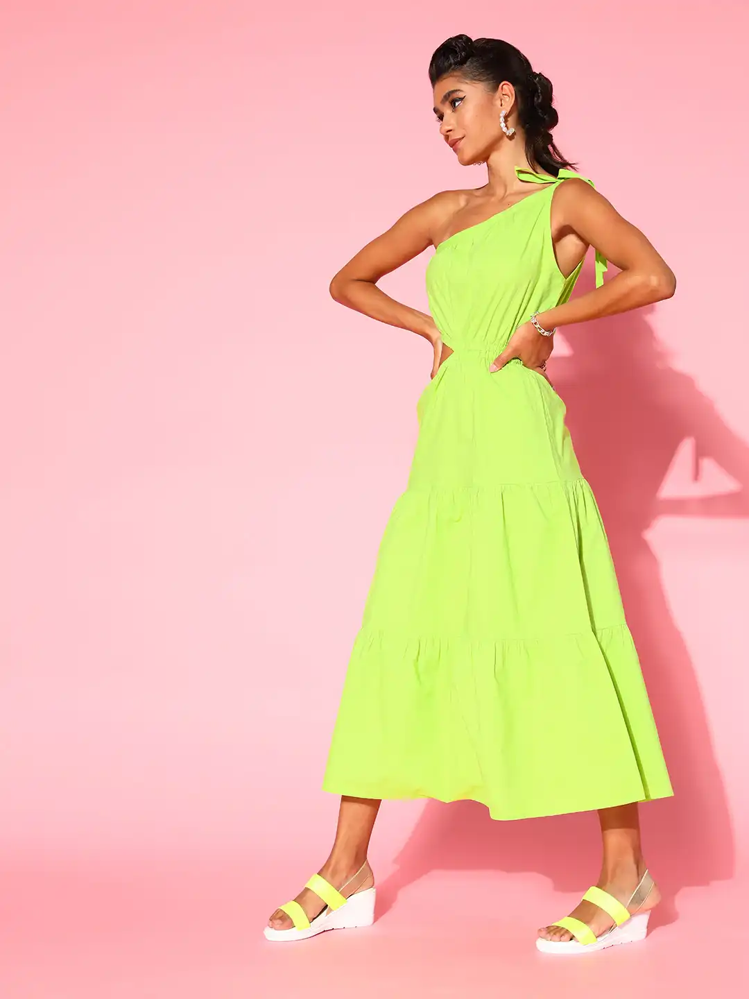 Buy Athena Women Stunning Fluorescent Green Solid Cut-Out Dress - Dresses  for Women 17647556 | Myntra
