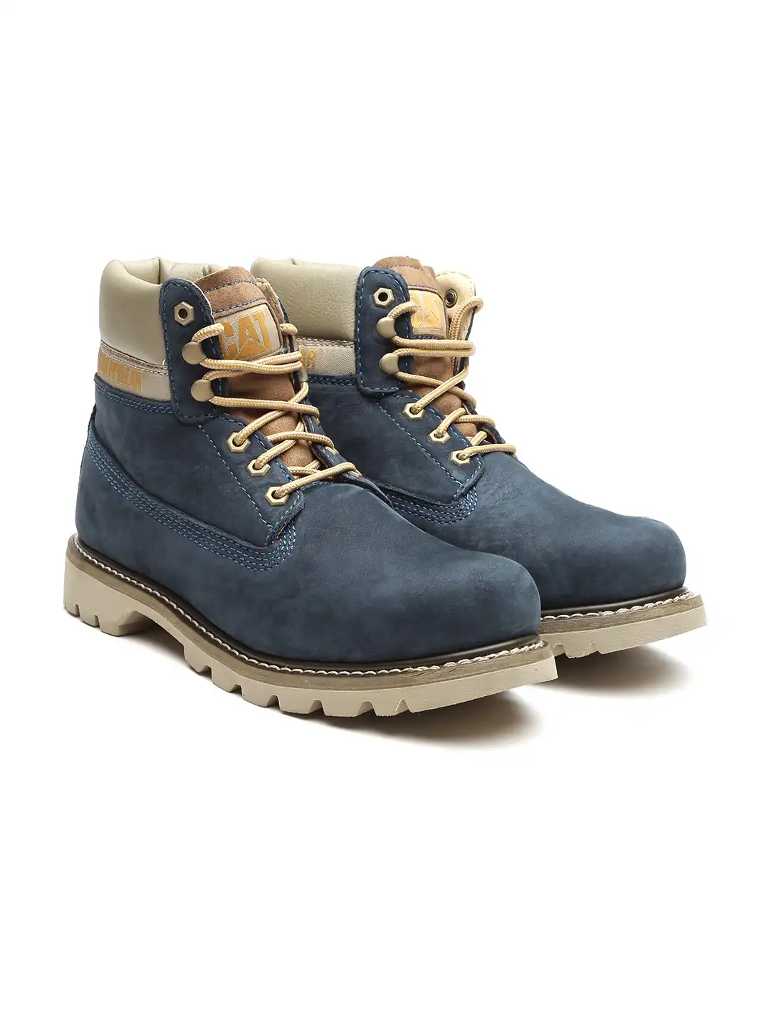 CAT★ Buy CAT Men Teal Blue Solid Suede High-Top Flat Boots - Boots for