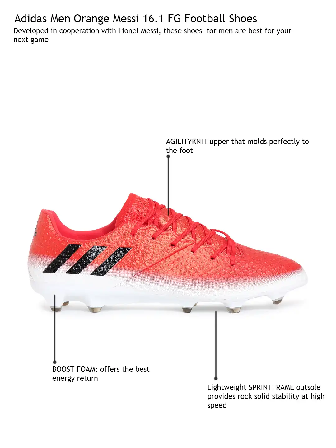 Buy ADIDAS Men Orange Messi 16.1 FG Football Shoes - Sports Shoes