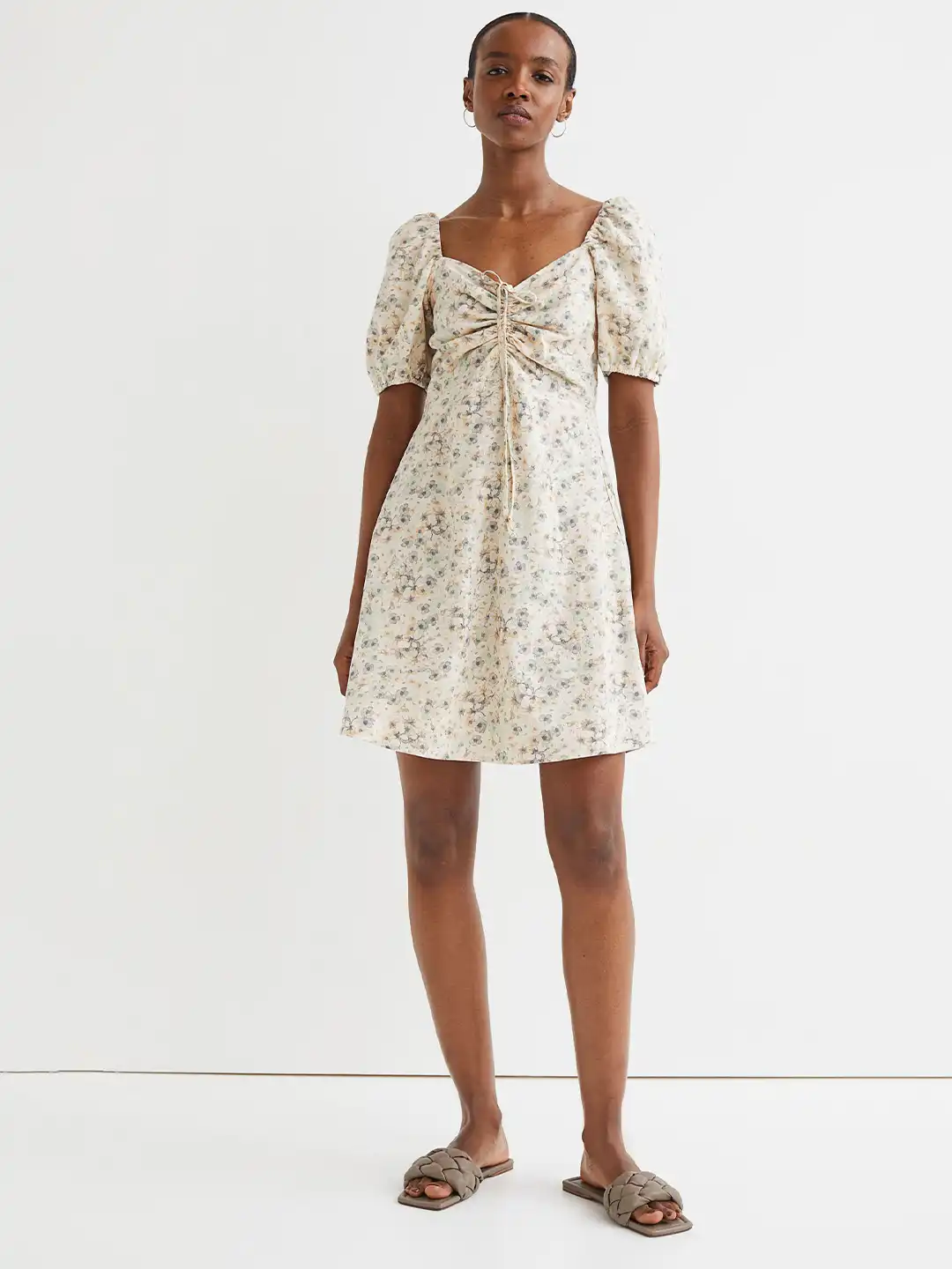 Buy H&M Beige Floral Printed Linen-Blend Dress - Dresses for Women 17759886  | Myntra