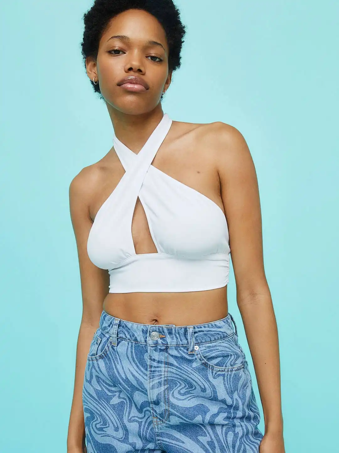 Buy H&M Women White Halter Neck Crop Top - Tops for Women 17759992