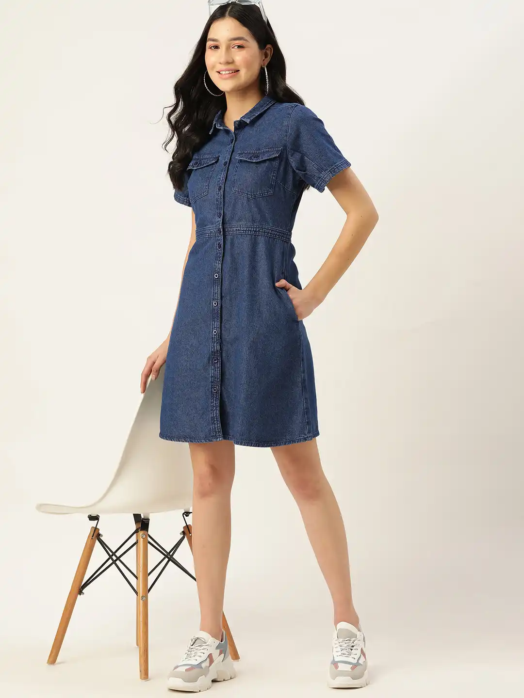 Buy DressBerry Pure Cotton Front Open Denim Fit & Flare Shirt Dress - Dresses for Women 17773660 | Myntra Buy DressBerry Pure Cotton Front Open Denim Fit & Flare Shirt Dress - Dresses for Women 17773660 | Myntra