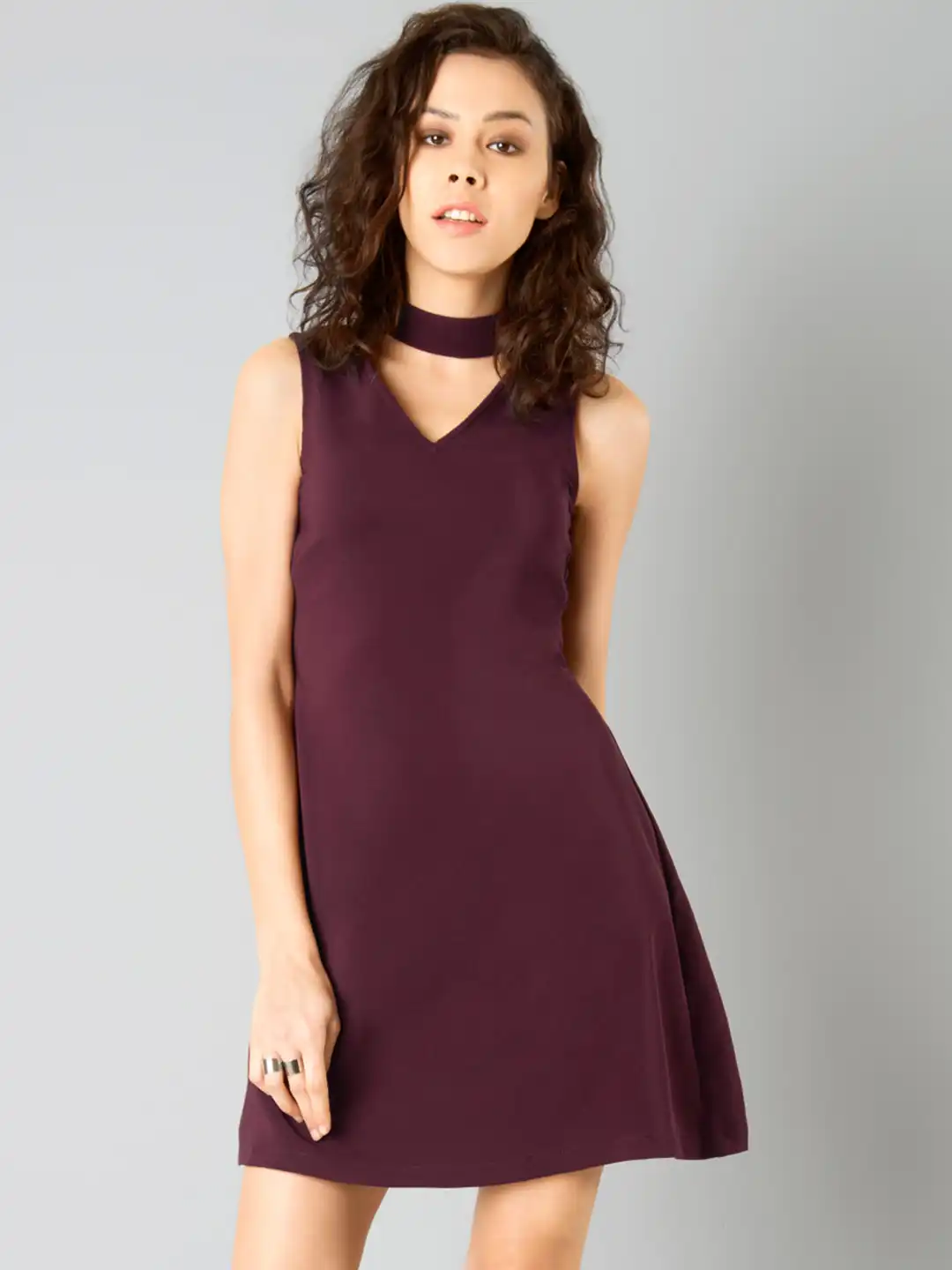 Buy FabAlley Women Burgundy Solid Choker Dress - Dresses for Women 1778196  | Myntra