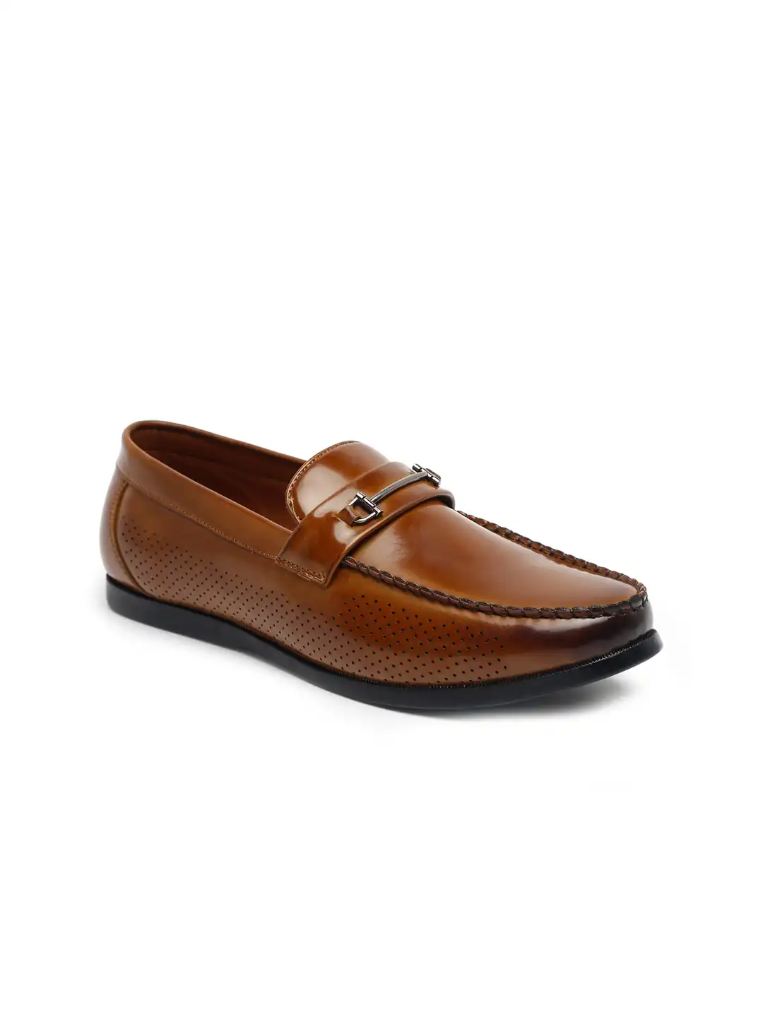 Buy MUTAQINOTI Men Tan Textured Patent Leather Loafers - Casual