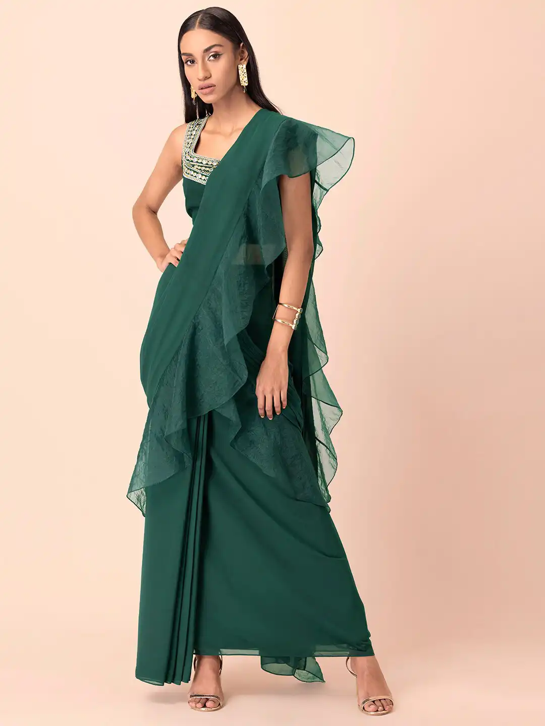 Buy INDYA Green Solid Pre Draped Saree - Sarees for Women 17909238 | Myntra Buy INDYA Green Solid Pre Draped Saree - Sarees for Women 17909238 | Myntra