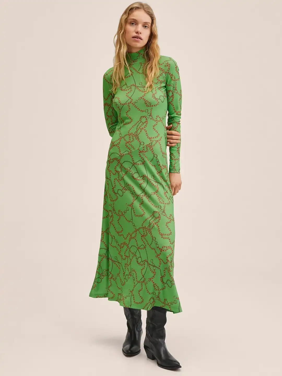 Buy MANGO Green & Brown Scarf Print Maxi Dress - Dresses for Women 17968700  | Myntra