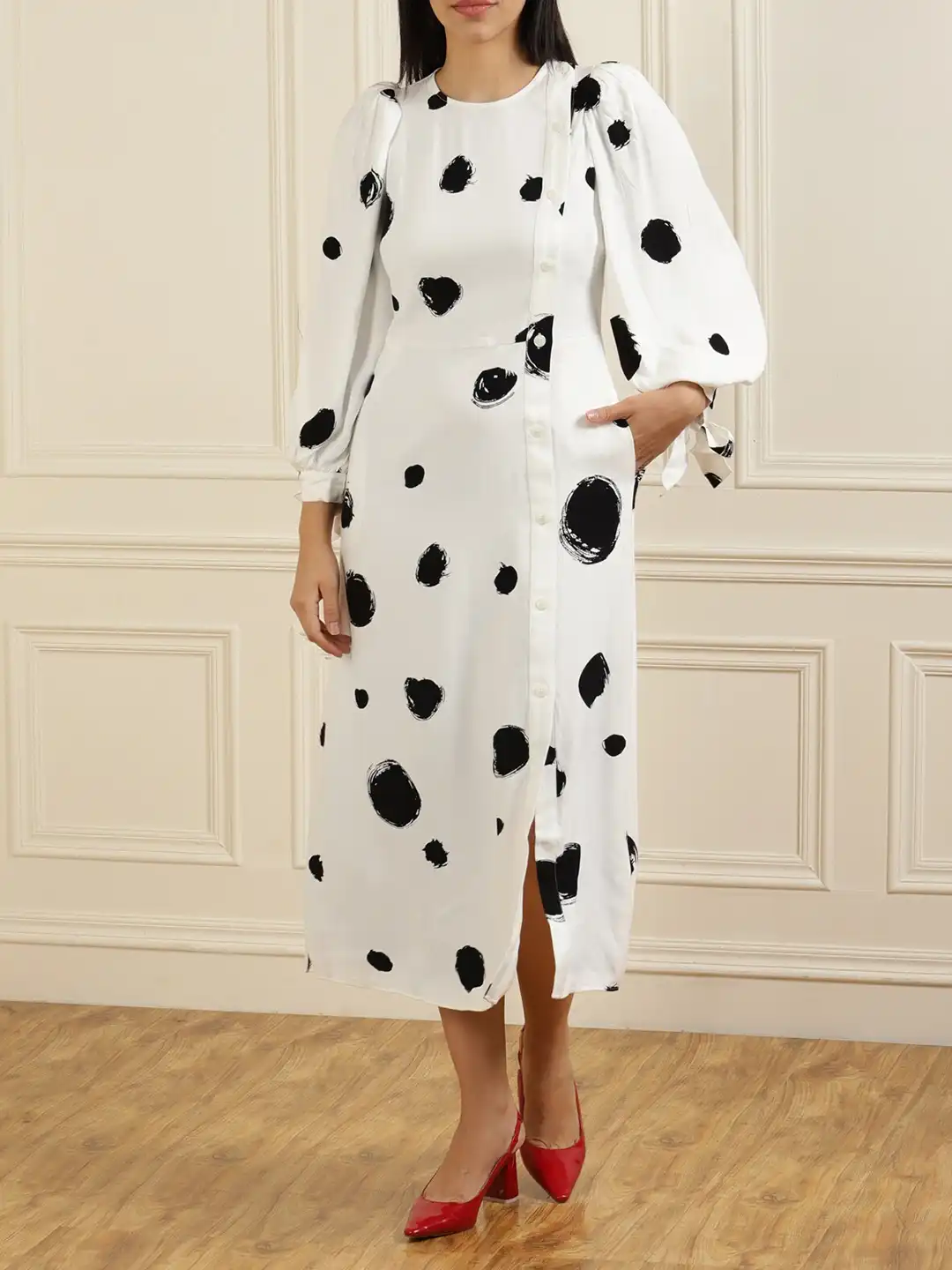 spring dresses asymmetrical Ted Baker Black Floral A-Line Midi Dress main image 0