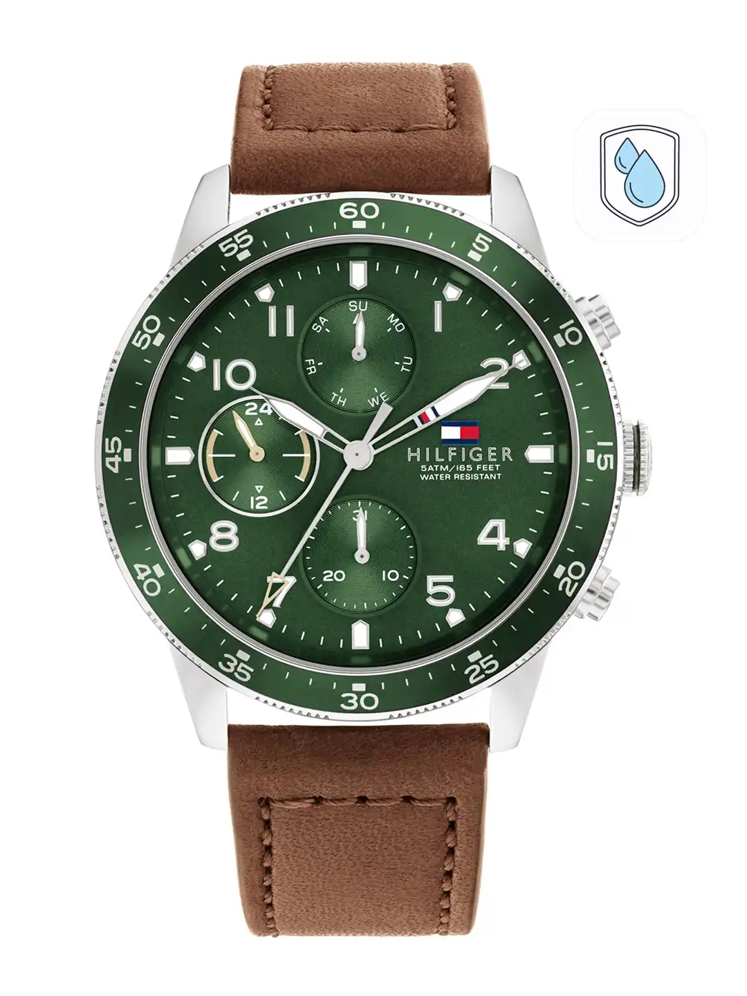 Buy Tommy Hilfiger Men Green Dial & Brown Leather Straps Analogue