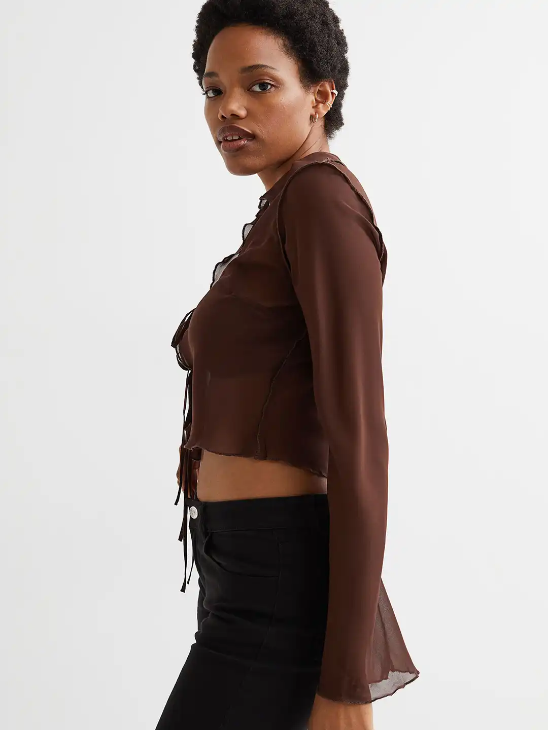 Buy H&M Brown Tie-Front Chiffon Blouse - Tops for Women 18084672