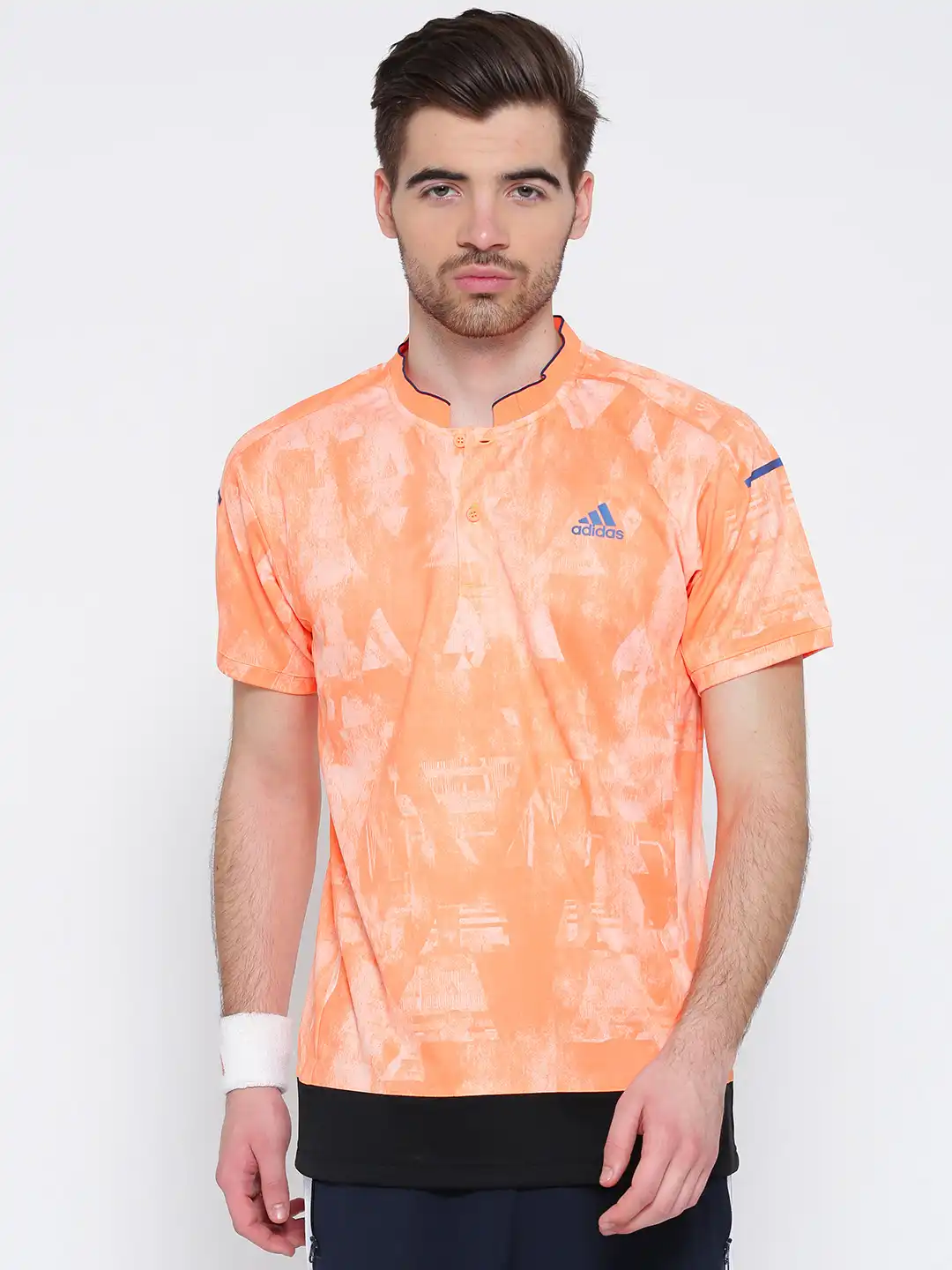 Buy ADIDAS Men Orange M Club Printed Mandarin Collar T-shirt