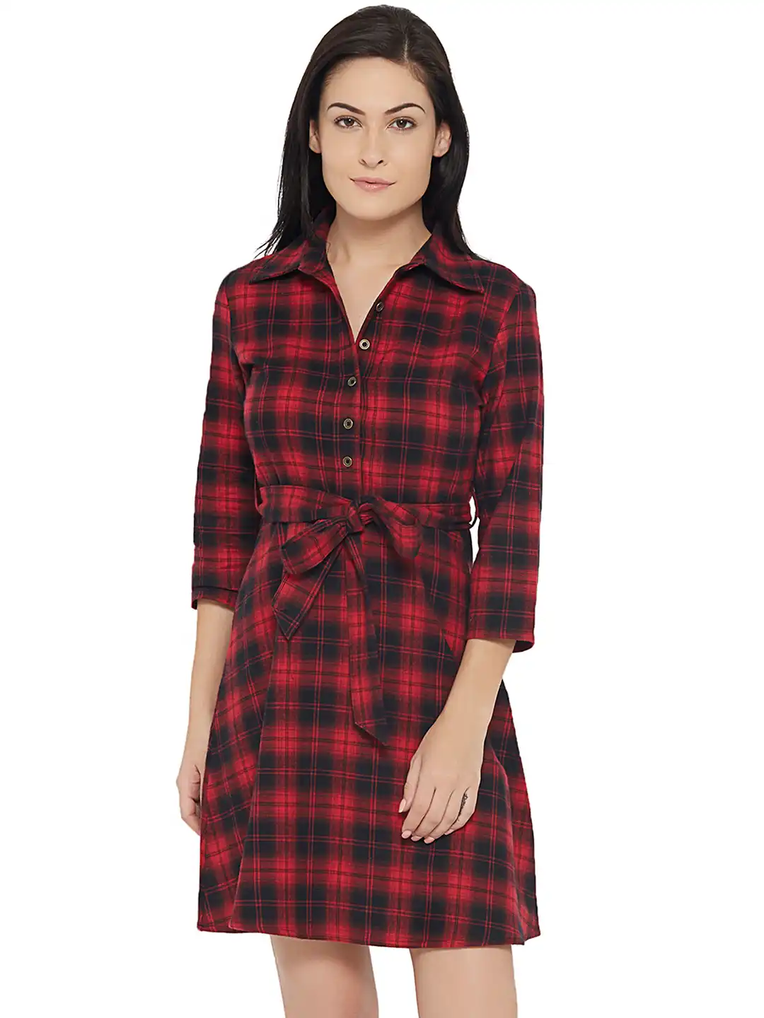 Buy 20Dresses Women Red & Black Checked Shirt Dress - Dresses for