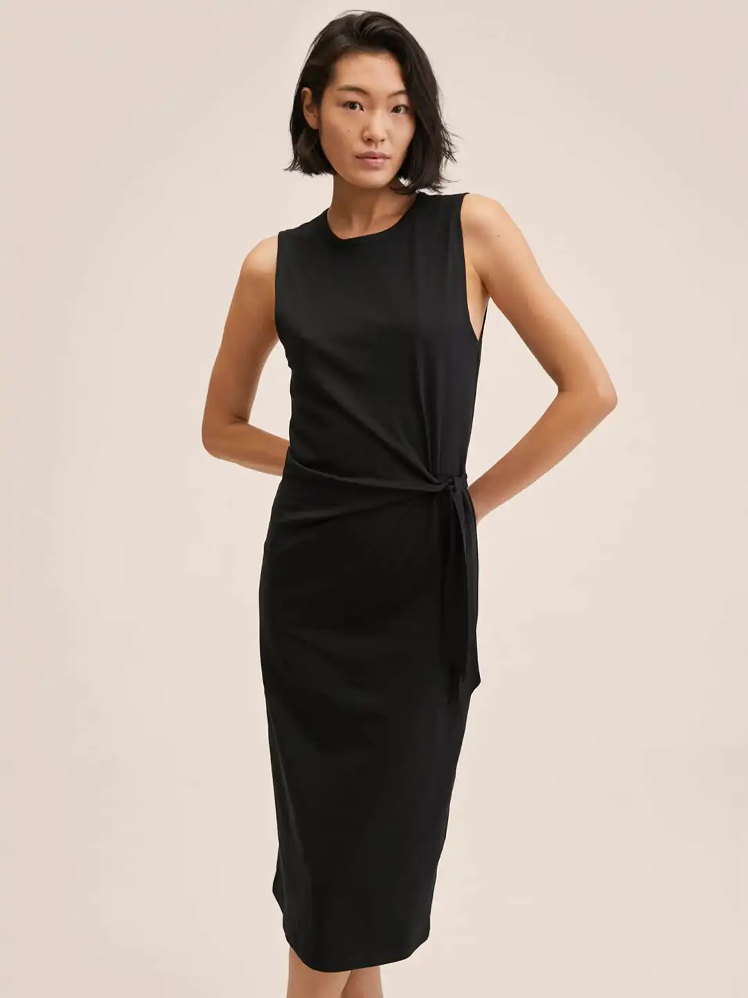 Buy MANGO Black Pure Cotton Solid Midi Sheath Dress With Tie-Up Detail -  Dresses for Women 18234162 | Myntra