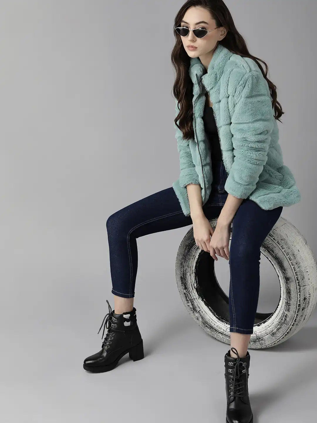 Buy The Roadster Lifestyle Co. Women Green Solid Fur Sherpa Jacket