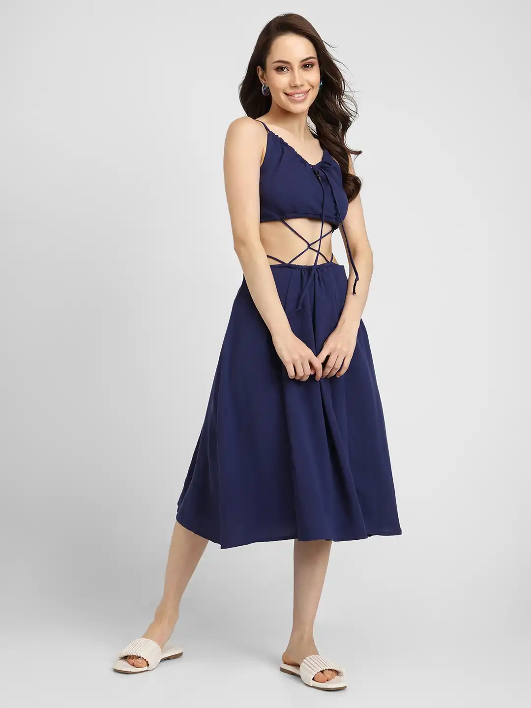 Buy FOREVER 21 Women Blue Solid Above Knee Fit And Flare Casual Dress -  Dresses for Women 18283750 | Myntra