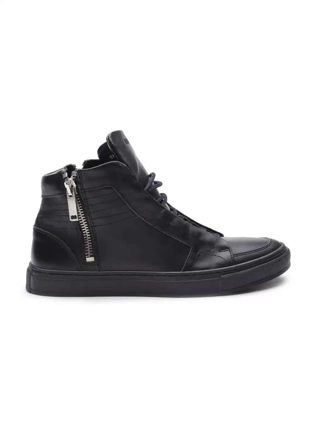 Buy Antony Morato Men Black Solid Leather Mid-Top Sneakers