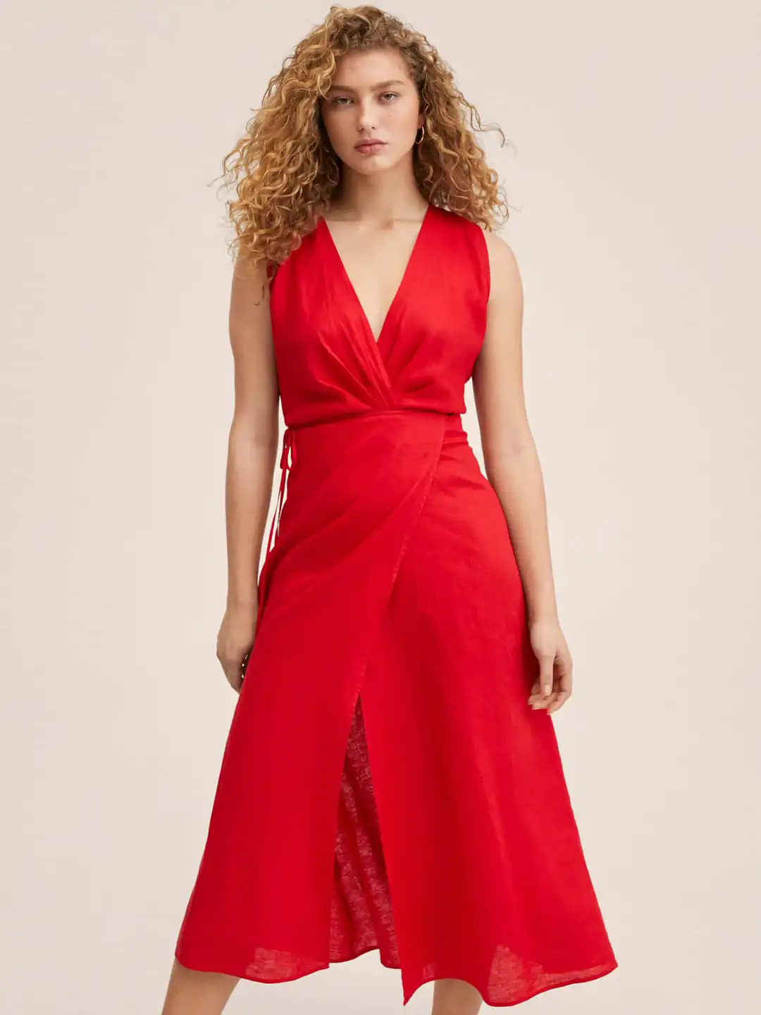 Buy MANGO Red Pure Linen Wrap Midi Dress - Dresses for Women 18319390 |  Myntra